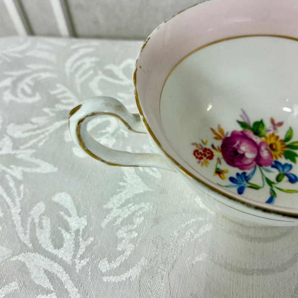 Clare Bone China Tea Cup and Saucer Set Pink Floral Gold Gilt Made in England